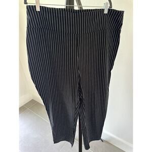 Curvy Plus 3x Black Pinstripe Stretch Full Elastic Waist Pull On Twill Pant